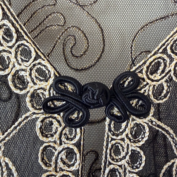 Joseph Ribkoff Black Mesh Jacket with Cream Embroidery - Picture 5 of 7